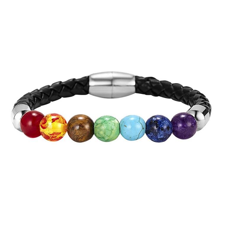 7 Chakra Bracelet Men Black Lava Tiger Eye Stones Healing Balance Beads Reiki Buddha Prayer Natural Stone Yoga Bracelets