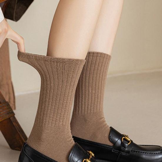 1 Pair Women Cotton Calf Socks Mid-tube No Odor Solid Color Thread High Elasticity Anti-slip
