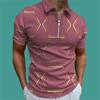 Мужская рубашка-поло, повседневная молния с коротким рукавом, модная повседневная рубашка на молнии, лето-весна, стандартная посадка, рубашка с принтом в форме 3D розового золота и каймой
