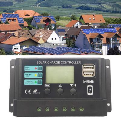 10A 20A 30A PWM Контроллер заряда солнечных батарей 12В 24В PV Регулятор + ЖК-дисплей Двухпортовый контроллер для свинцово-кислотных/литиевых аккумуляторов