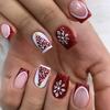 24pcs Wearable Christmas Series Fake Nails Set Snowflake Tree Square Detachable Fake Nail Art Patch Red French False Nail Suit