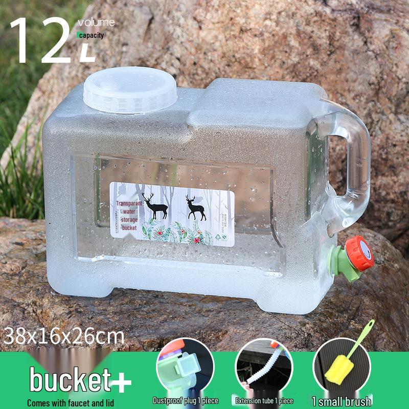 Transparent Outdoor Camping Water Bucket with Faucet and Lid - Food Grade Square Storage Container for Drinking Water