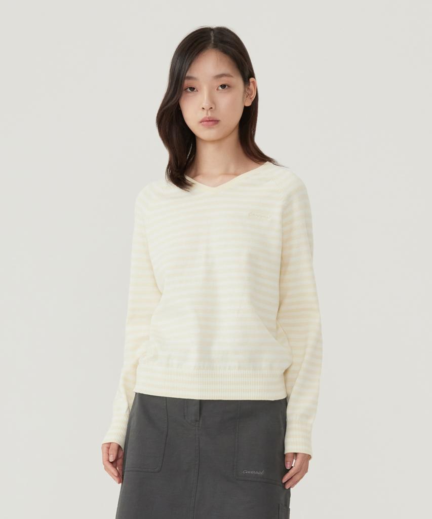 COVERNAT WOMAN Striped V-Neck Knit Yellow