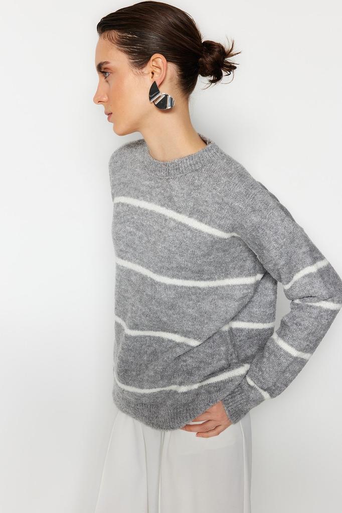 Женский свитер в элегантном стиле, вязаный свитер в полоску с каменным букле