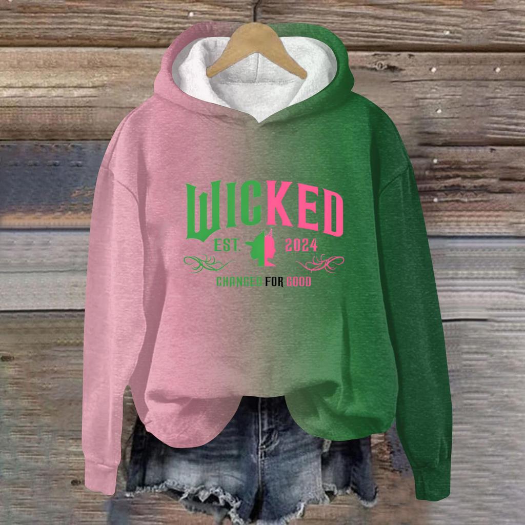 Женский модный повседневный пуловер с длинными рукавами и принтом в виде ведьмы с капюшоном