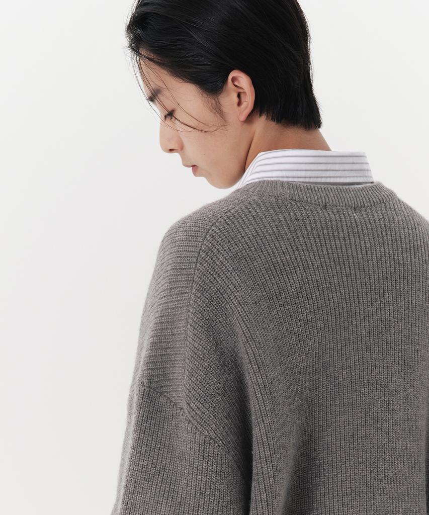 MUSINSA STANDARD Oversized Ribbed Crew Neck Knit [Melange Light Grey]