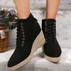 2024 Новые модные однотонные женские ботинки на танкетке со шнуровкой и толстой подошвой, удобная верхняя одежда, женская обувь с застежкой-молнией сзади