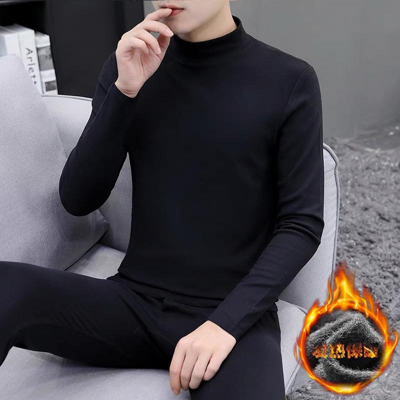 Men's Double-Sided German Velvet Thermal Underwear Set - Half-High Collar, Thickened for Fall and Winter