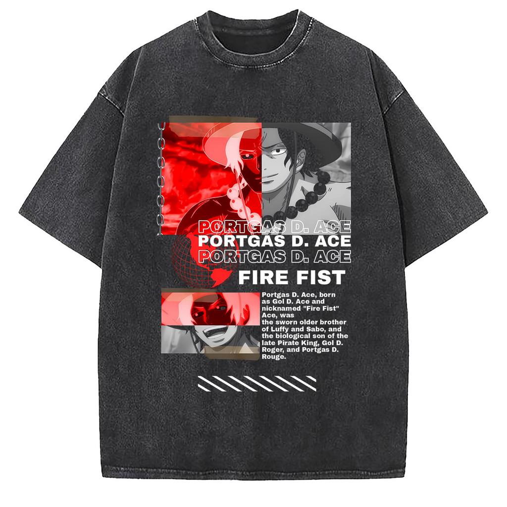 One Piece Poster Marine Printed Tshirt Mens and Womens Washed Tshirt High Quality Vintage Cotton Tshirt Harajuku Tops