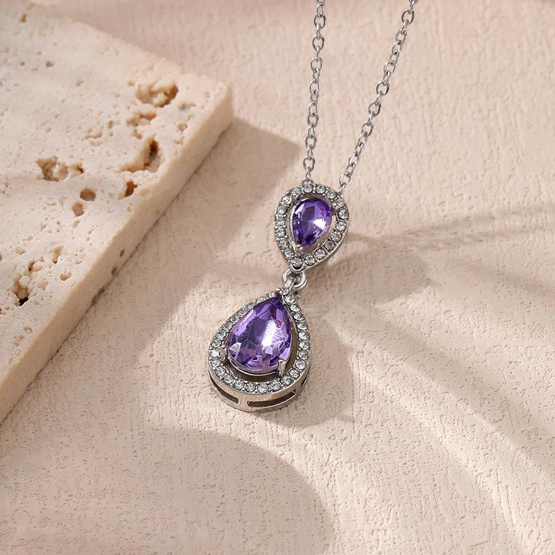 Women Versatile Teardrop Pendant Necklace Yunjin European American High-end Diamond-encrusted Stainless Steel Fashion Neck Accessory