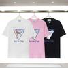 Casablanca Style Short Sleeve T-Shirt Men Women Blue Letter Print Casual Top