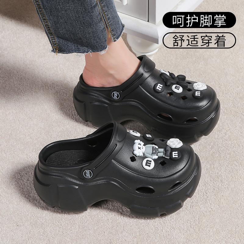 Super thick sweating dog hole shoes women's 2 platform beach shoes to increase the height and cool slippers to wear outside