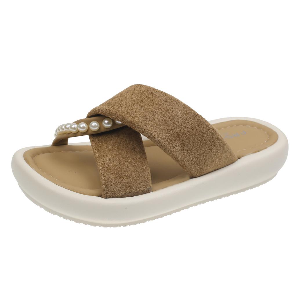 Женские тапочки в стиле феи на толстой подошве, лето 2025, новые модные босоножки с открытым носком, украшенные бисером