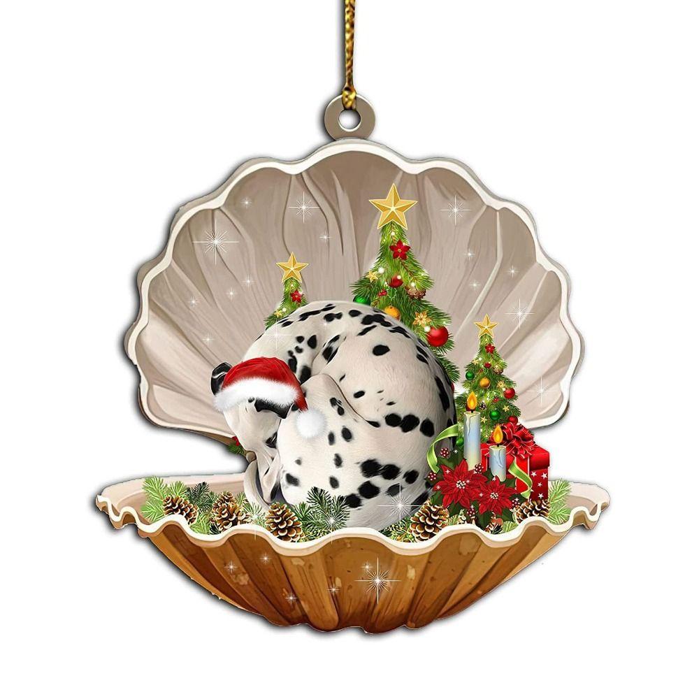 Decorative Shell Sleeping Dog Christmas Ornament 2D Xmas Dog Keychain Christmas