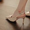 2025 весна новые туфли с острыми каблуками босоножки с одним словом пуговицы шпильки высокие каблуки сексуальные шампанское женские одинарные туфли