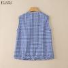 ZANZEA Women Casual Round Neck Summer Sleeveless Grid Tank Tops