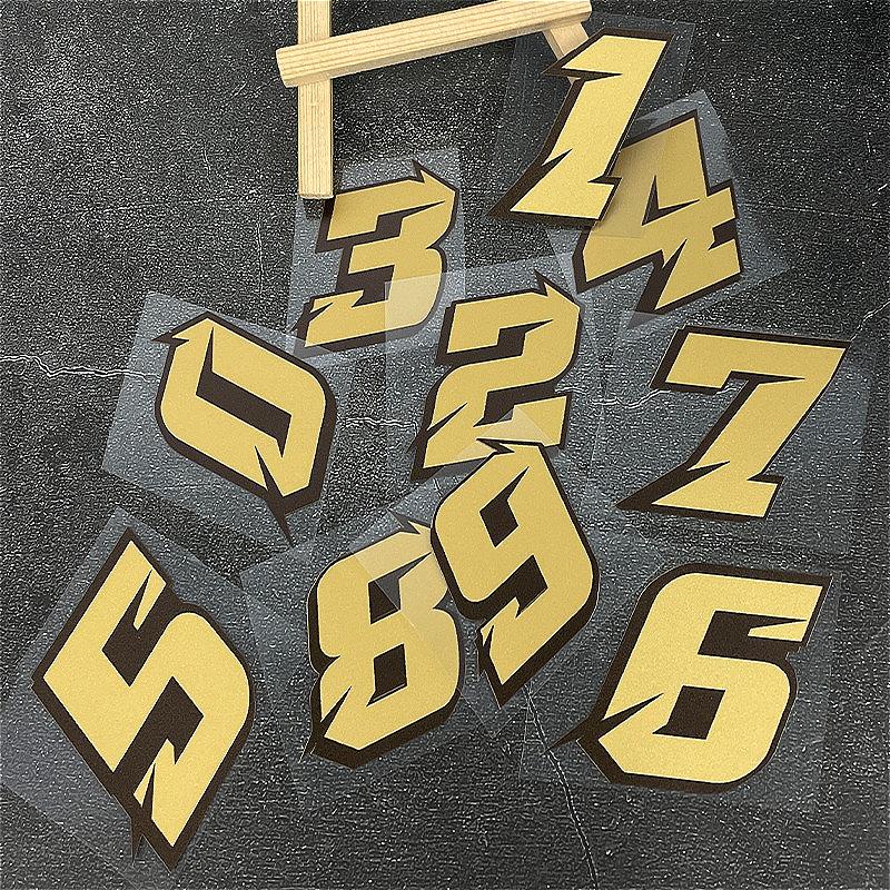1PC Matte Gold Number 0-9 Motorcycle Stickers Waterproof for DIY Motorbike Fuel Tank Helmet Windshield Universal Vinyl Decals