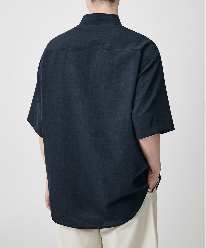 MUSINSA STANDARD Relaxed Linen-Like Short Sleeve Shirt [Navy]