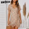 GMXIA Summer Printed V-Neck Tie High Waist Chiffon Floral Dresses