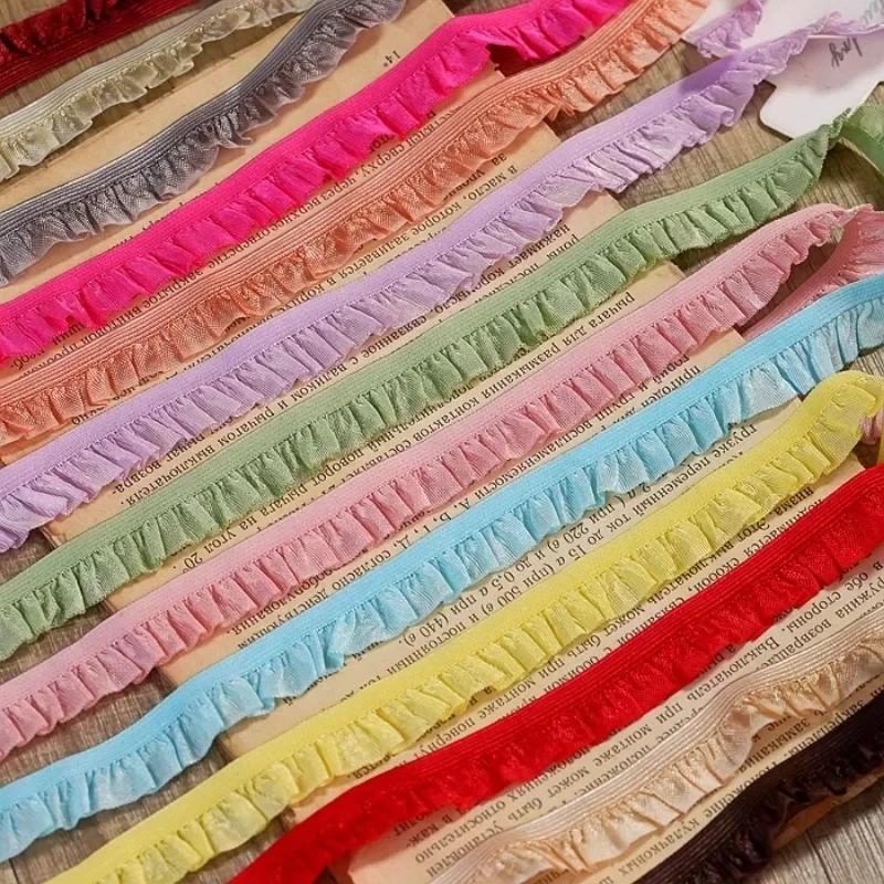 21 Color Stretchy Ealstic Ruffle Pleat Dance Shirt 1.5-2.5cm Wide Skirt Dress Edging Lace Trim Ribbon 10 Meters