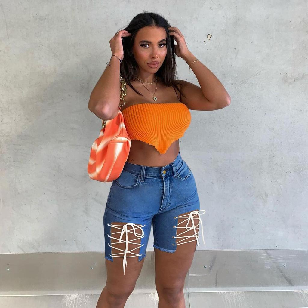 FGHJ Летние женские джинсовые шорты Брюки для ночного клуба Высокая талия Сексуальные джинсовые шорты с ремешками