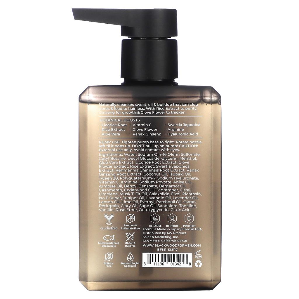 Blackwood For Men Активный мужской ежедневный шампунь с корнем солодки, экстрактом риса и женьшенем, 7 жидких унций (200 мл)