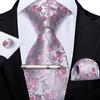 Mens Ties Fashion Floral Necktie 8.5cm Silk Tie Clip Hanky Cufflinks Set for Business Wedding Party