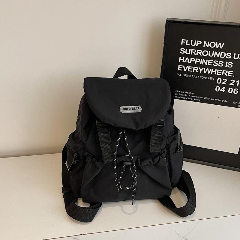 Korean Version of Casual Art Canvas Schoolbag Fashion Nylon Drawstring Backpack 2025 Summer New Fashion Simple Solid Color