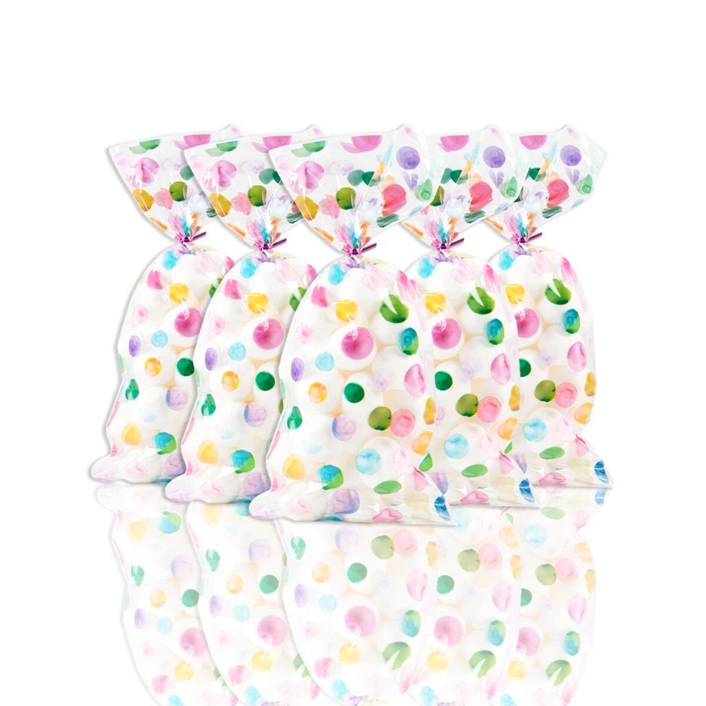 50Pcs Rainbow Polka Dot Printed Treat Bags Plastic Candy Gift Bags For Baby Shower Birthday Weddings Party Favors