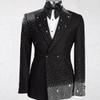 Fashion Wedding Men Suit 2 Pieces Blazer Pants Single Breasted Beads Crystal Slim Fit Groom Formal Occasions
