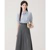 Summer Interview Dress Satin Streamer Short-sleeved Shirt Women + Pleated Suit Skirt Skirt Suit