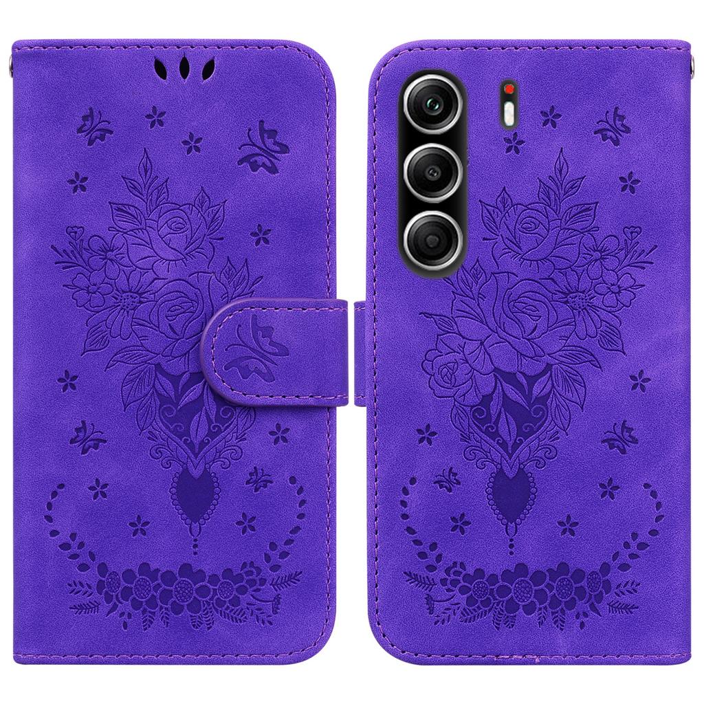 For TECNO Camon 40 Pro 5G/4G Case Butterfly Flower Imprint PU Leather Wallet Phone Cover with Strap