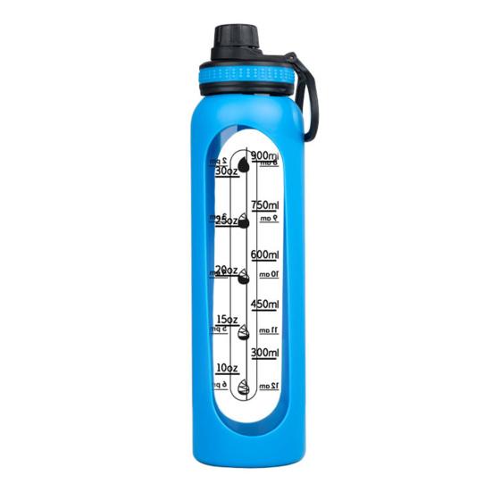 Стеклянная бутылка для воды с силиконовым чехлом, с отметкой времени, 1000 мл, герметичная, из боросиликатного стекла, стакан для воды для спорта, фитнеса, офиса, не содержит БФА, идея для подарка для напитков