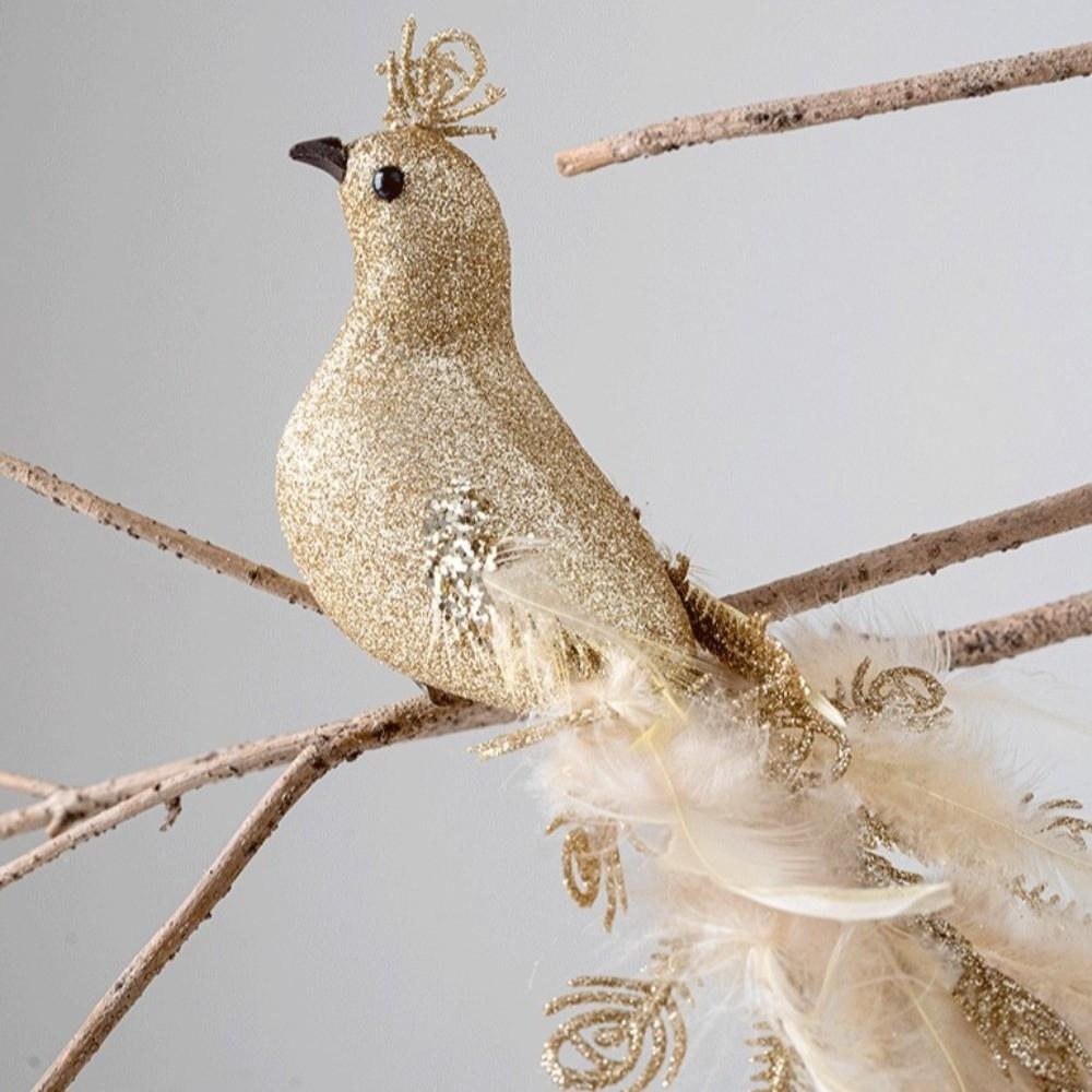 Glitter Christmas Peacock Ornaments Realistic Simulation Bird Faux Peacock Feather Handmade Feather Birds Decor Christmas Season