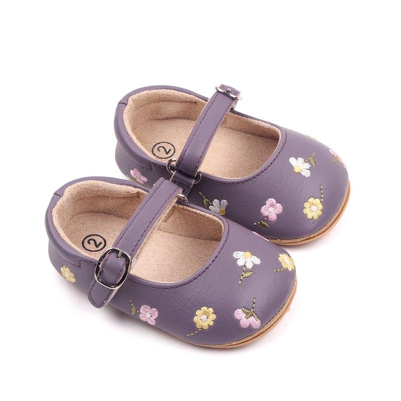 Baby Girl Princess Shoes High Quality Soft PU Embroidery Flower TPR Sole Anti-slip for Toddler Girl 0-12 Months 2023 New Fashion