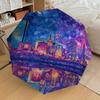 1 шт. Городской пейзаж Ночной узор Маленький складной автоматический зонт для путешествий, Компактный ветрозащитный зонт, Автоматическое открытие/закрытие, Подарок-091515