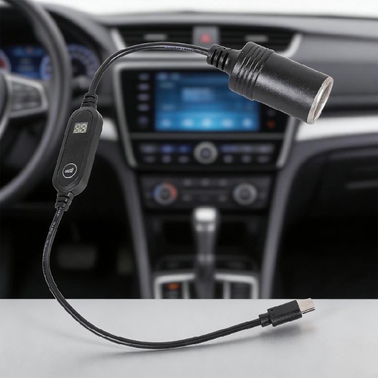 Портативный USB C в 12В Автомобильный Розетковый Конвертер с Регулируемым Выходом 5В 9В 12В Пластиковая Текстура для Электронных Устройств