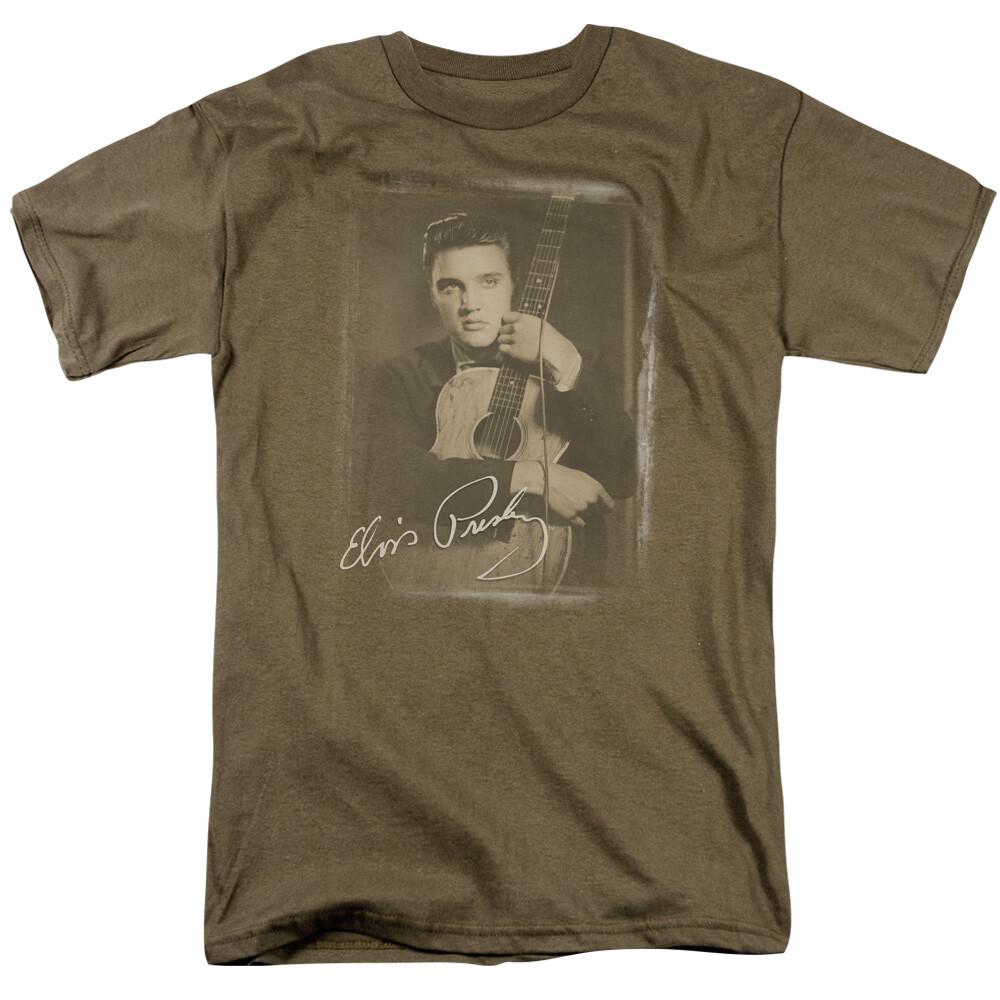 Elvis Presley Guitar Man T Shirt Mens Licensed King Tee Safari Green