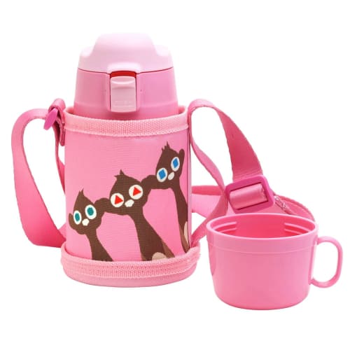 Miyoshi Seisakusho 2-Way Stainless Steel Kids Bottle, 350ml, Meerkat, One Zoo, 1802-0003