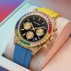 Colorful Rainbow Crystal Bezel Chronograph Watch Men Casual Sport Quartz Wristwatch with Date Function
