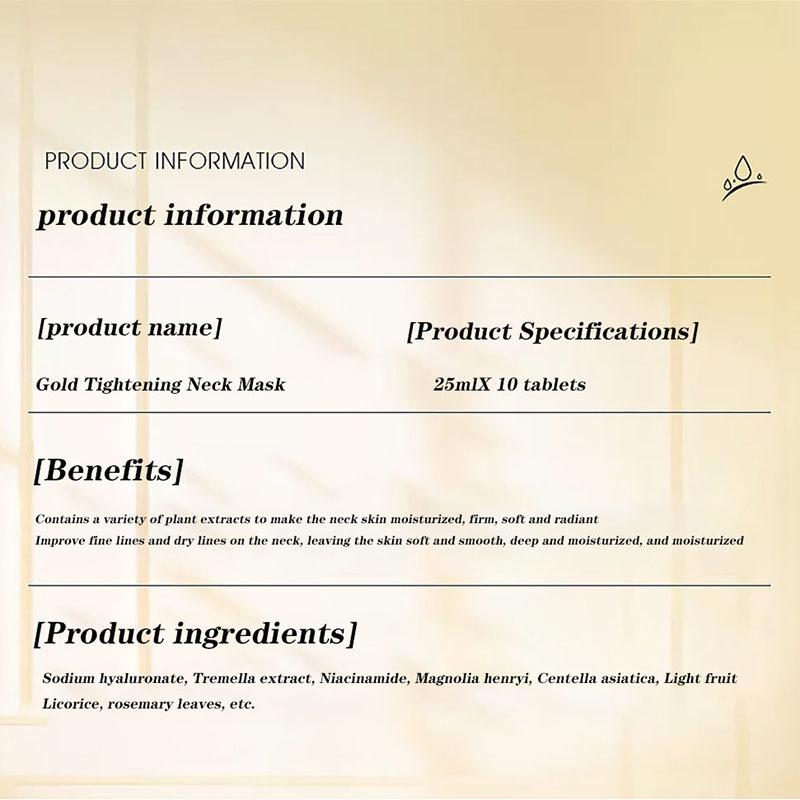 Маска для шеи Biba Beauty Gold Neck Mask увлажняющая, омолаживающая, лифтинговая, против мелких морщин (10 кусочков)