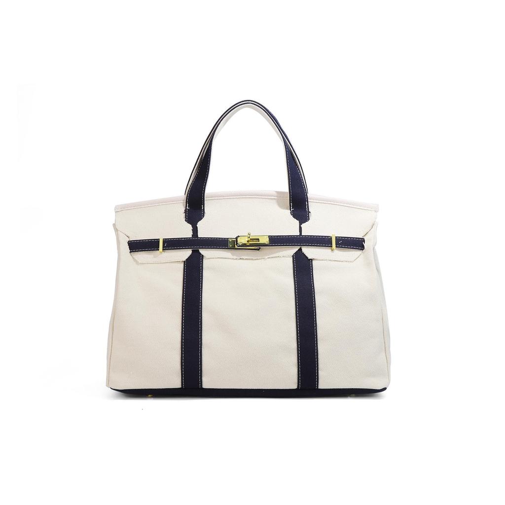 Canvas Platinum Colorblock Tote - Large Capacity, Versatile, and High-End Handbag for Commuting.