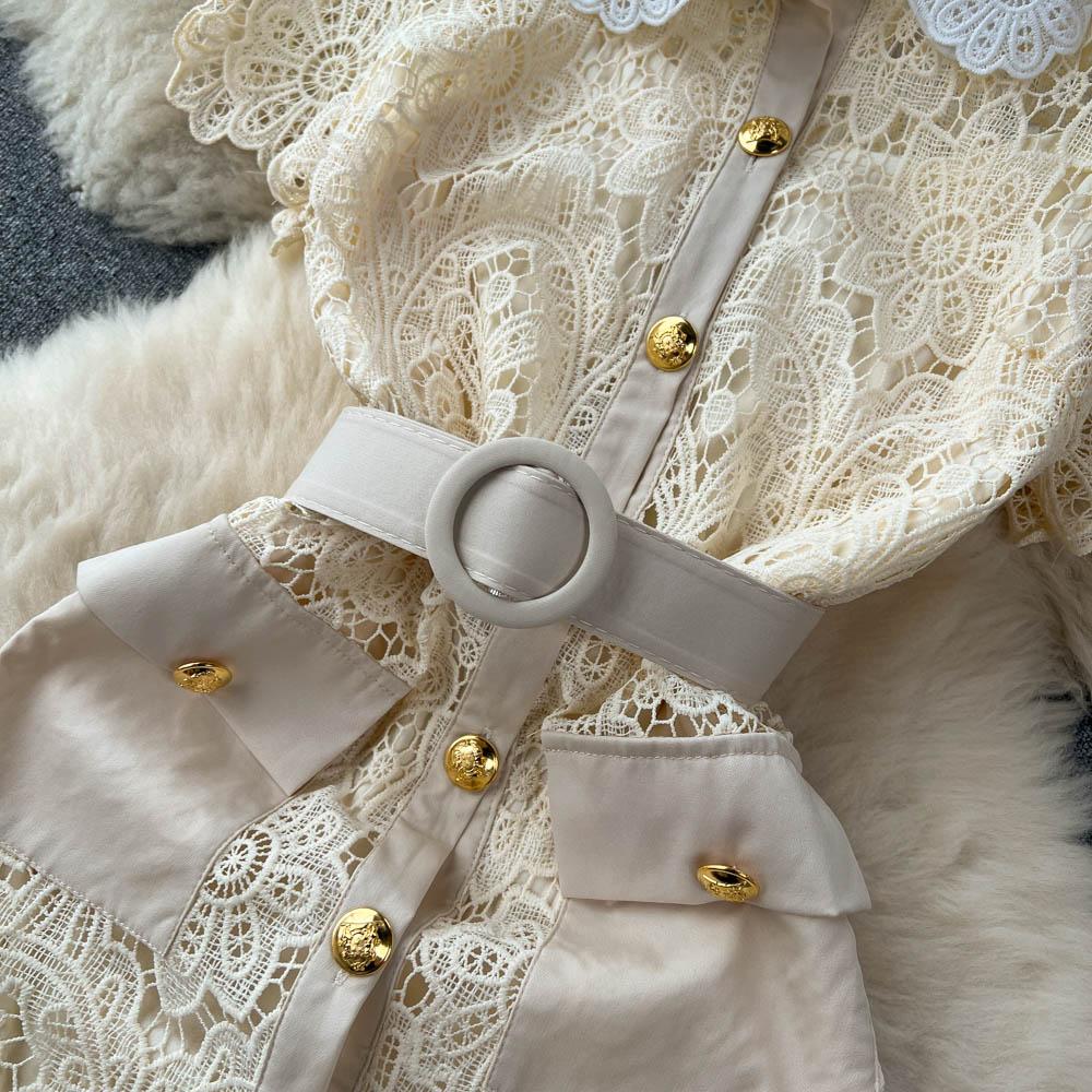 Высокое качество, женское длинное платье миди с вышивкой, летнее платье с лацканами и короткими рукавами, винтажное женское офисное кружевное платье-карандаш