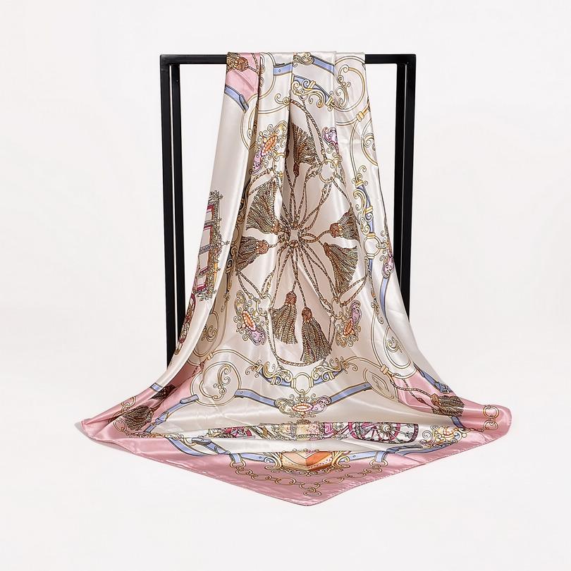 [BYSIFA] Women Rose Silk Scarf Shawl Spring Autumn Large Orange Green Square Scarves Wraps New Design Ladies Head Scarf Cape