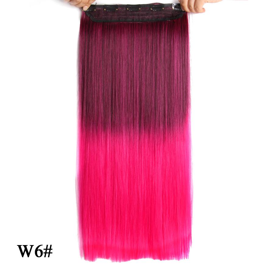 Прямые наращивания волос Ombre Розовый Фиолетовый Наращивание волос на 5 клипсах Синтетические дешевые 22 дюйма для женщин
