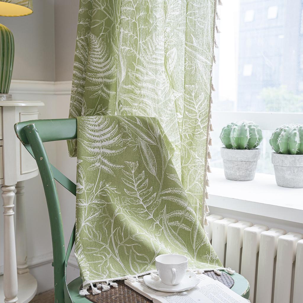Green Leaf Half Blackout Kitchen Curtain Partition Curtain Bay Window Light Transmission For Living Room Bedroom Bay Window Dining Room Or Kitchen Bar