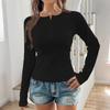 Women's Fashion Solid Color Round Neck Button Long Sleeve Top