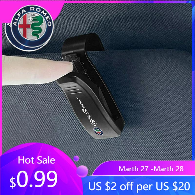 For Alfa Romeo Sunglasses Clip Auto Sun Visor Car Glasses Case Card Ticket Pen Holder For Alfa Romeo 159 Giulietta Stelvio 4C MI