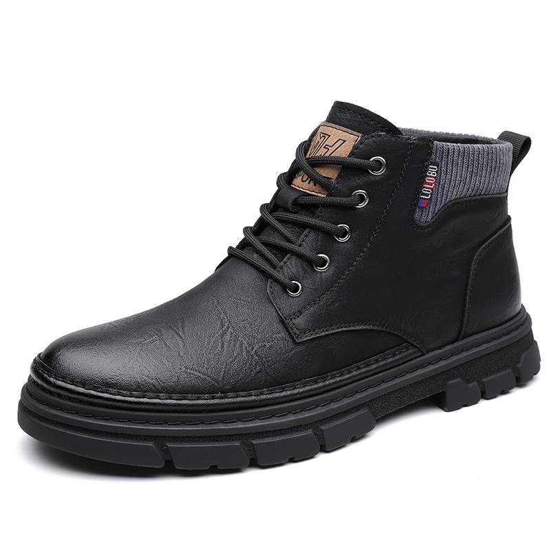Модные зимние бархатные хлопковые туфли в британском стиле для улицы, мужские высокие рабочие ботинки, универсальные мужские деловые ботинки для офиса и поездок