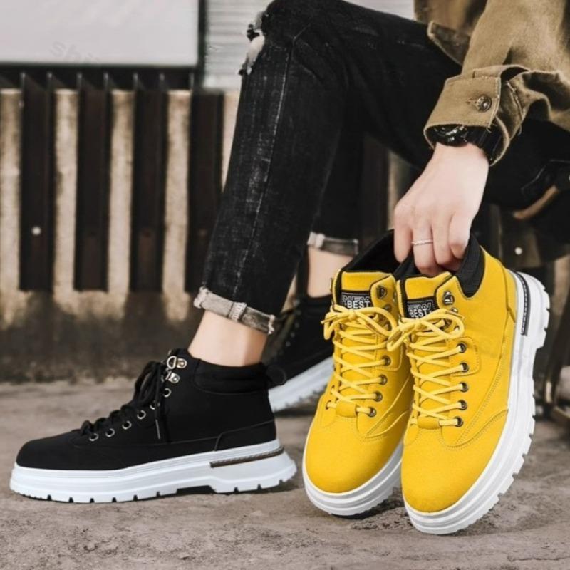 Мода 2025 Осень Нишевый Дизайн Мужская Мода Тренд Толстая Подошва Высокие Кеды Универсальные Удобные Нескользящие Повседневные Массивные Короткие Ботинки